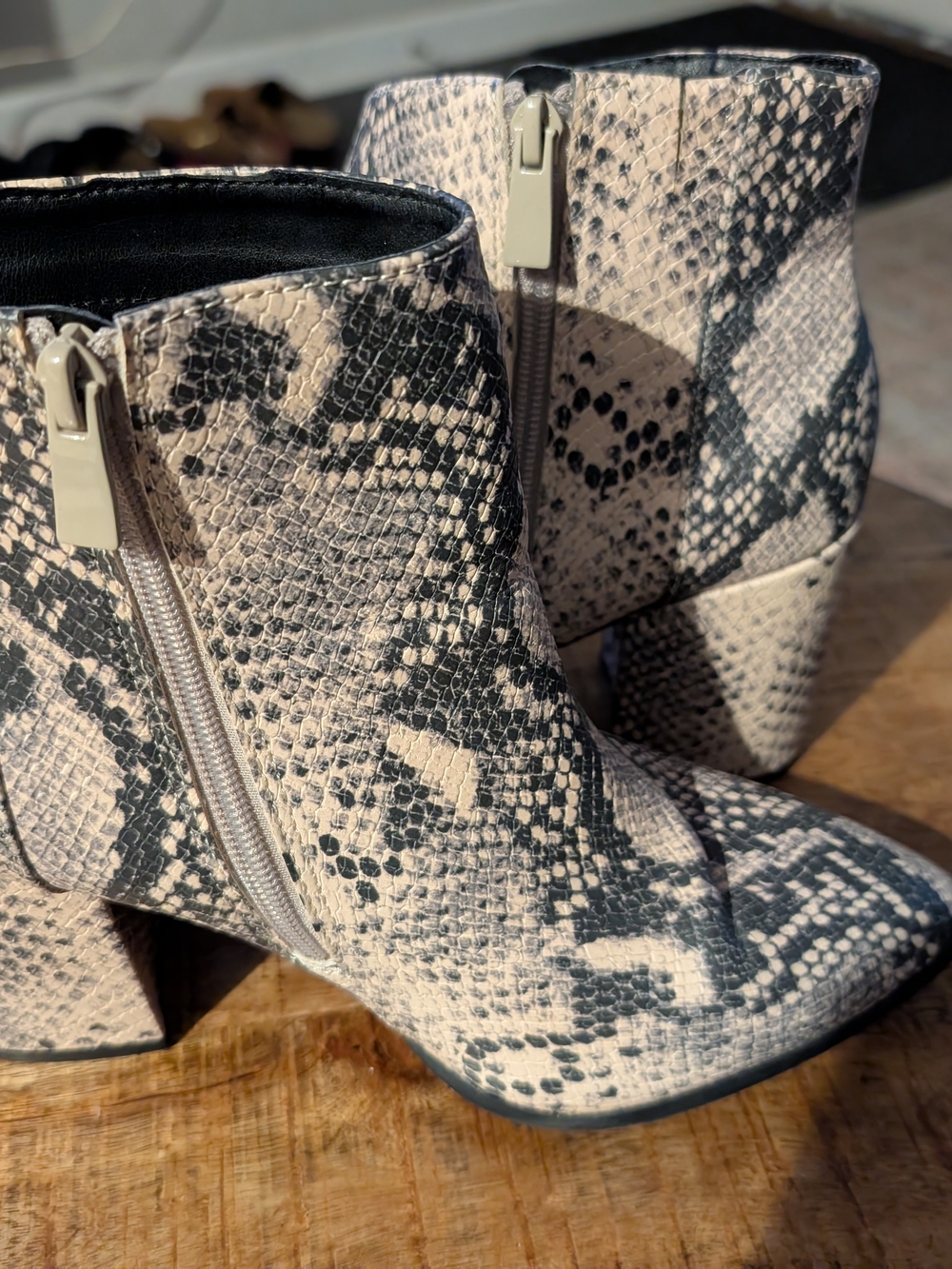 Eloquii Black & Cream Snake-Print Ankle Boots